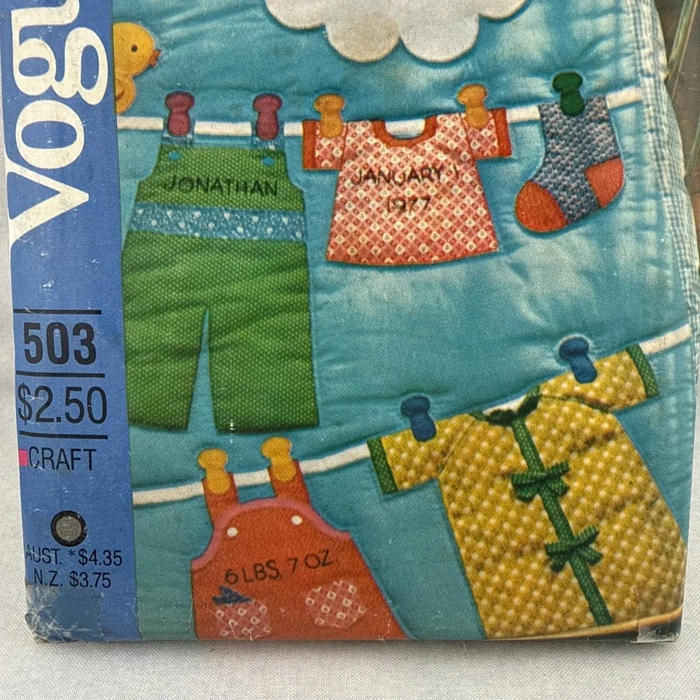 Vintage Vogue Sewing Pattern 503 Baby Quilt‎ & Sham Appliqué Embroidery Uncut